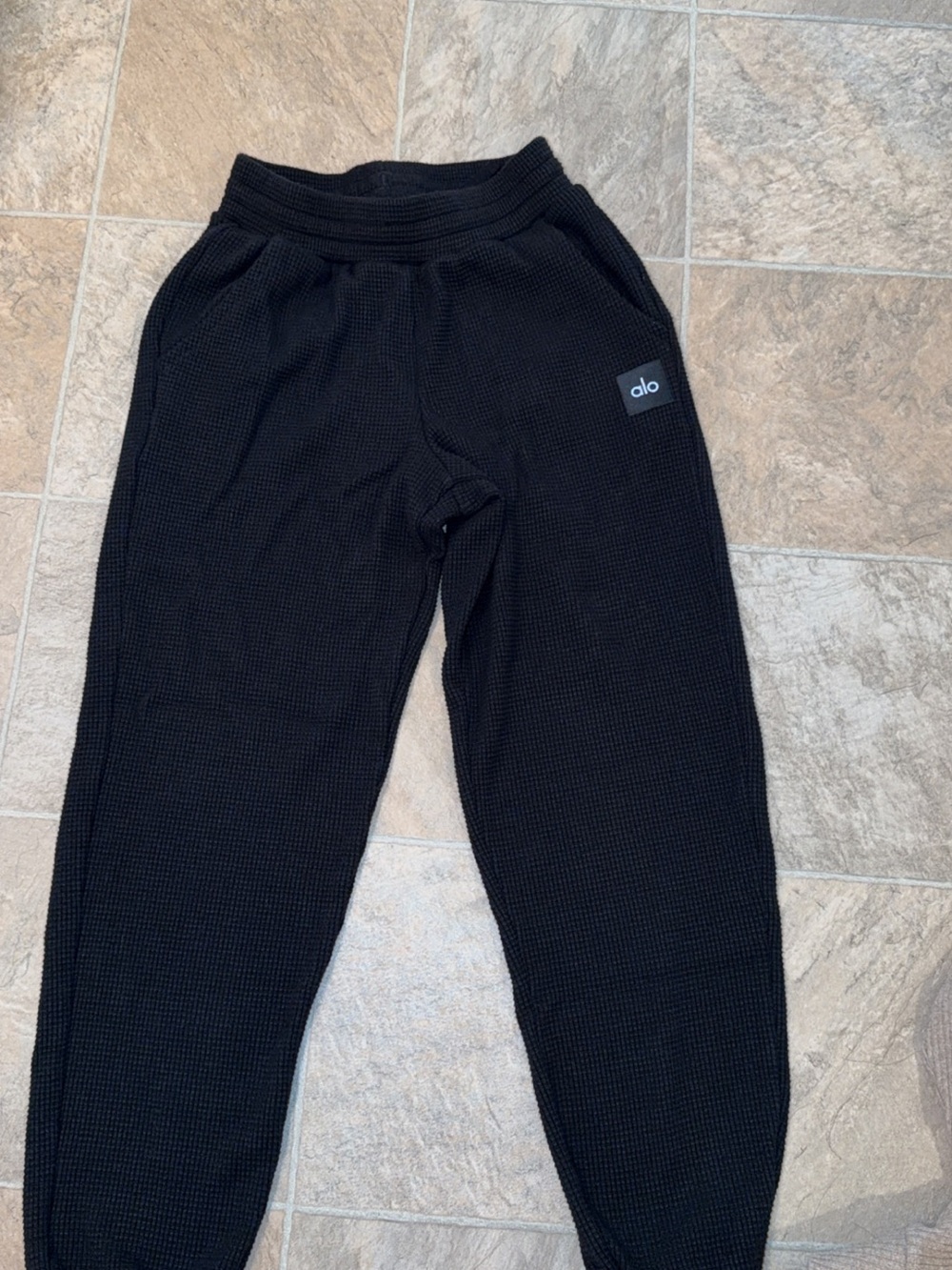 ALO Yoga Black Waffle Knit Joggers